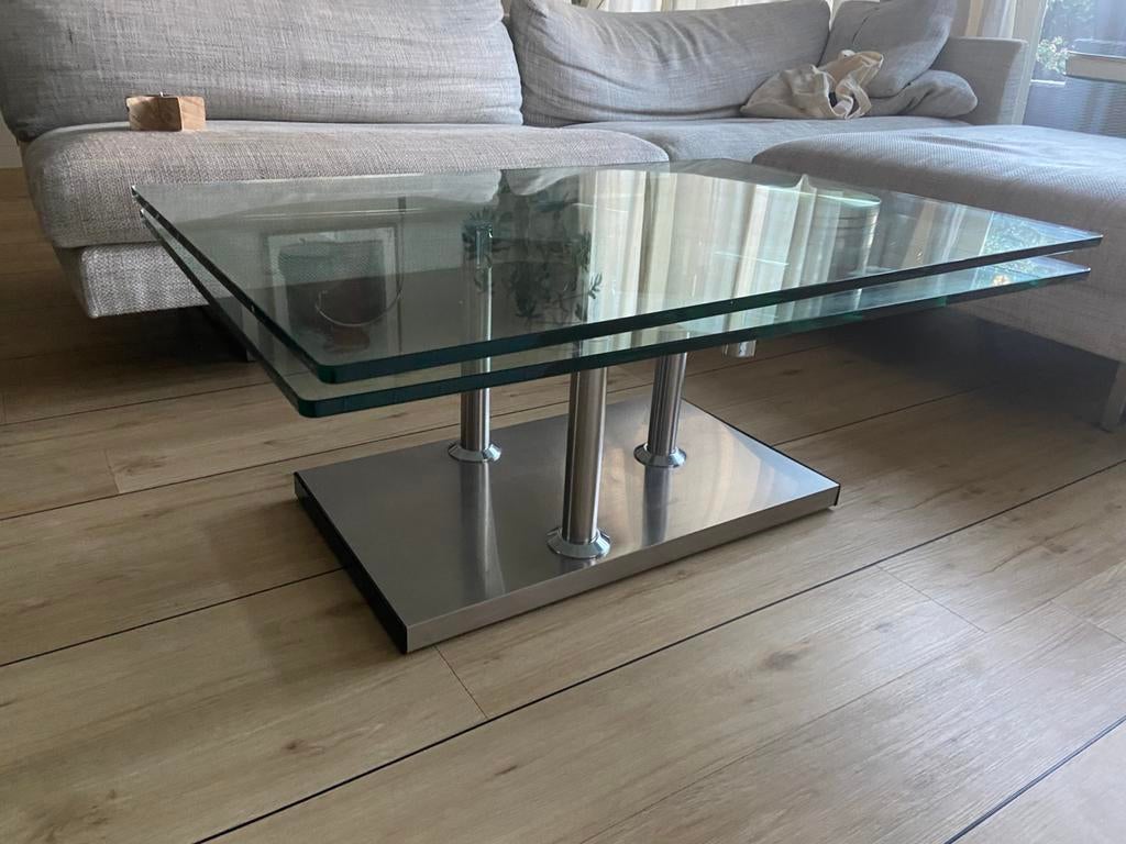 Mantorini Glazen Salontafel - 88x60x42 cm. Draaibaar., Ophalen, Gebruikt, 100 tot 150 cm, 50 tot 100 cm
