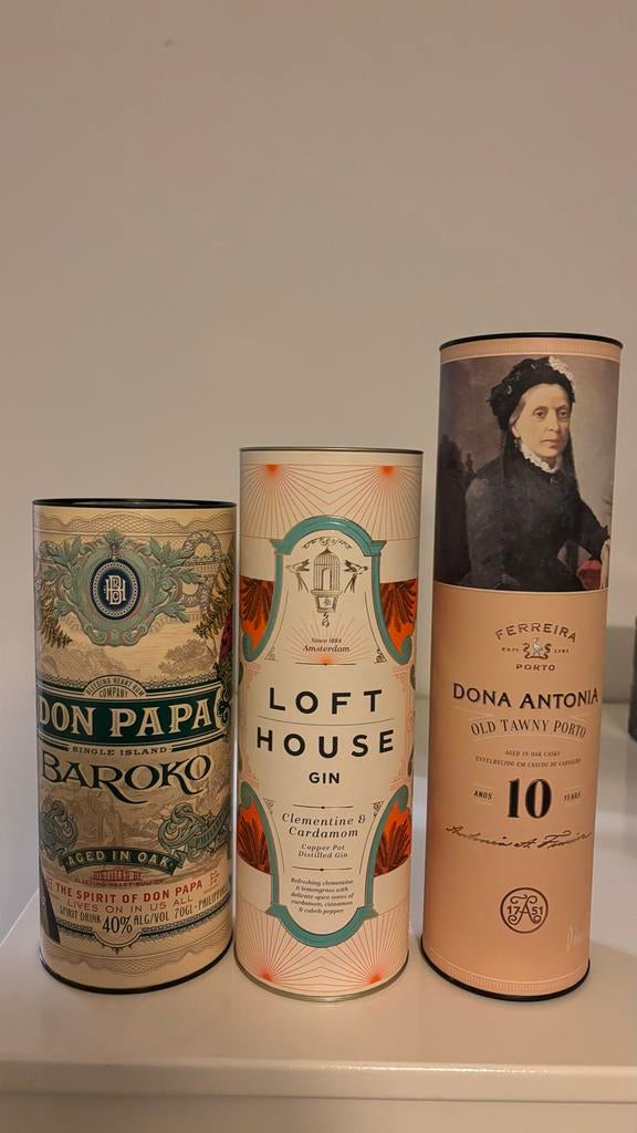 3 Decoratieve Kokers: Dona Antonia, Loft House, Don Papa, Verzamelen, Ophalen of Verzenden, Zo goed als nieuw, Overige typen