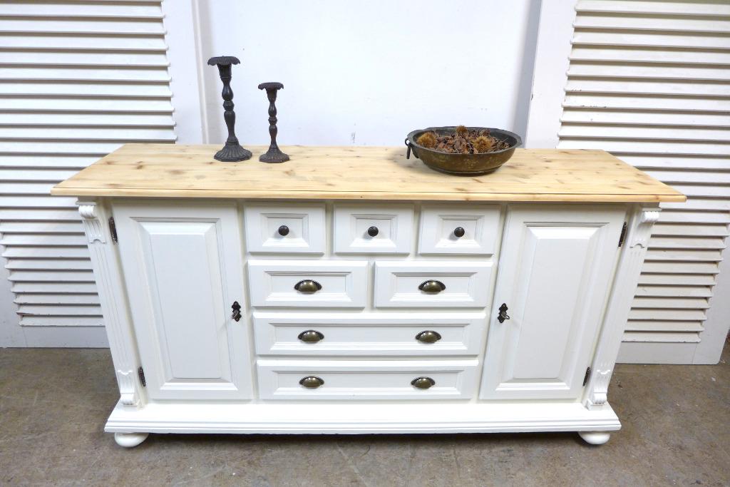 Prachtig wit landelijk dressoir ladekast, Huis en Inrichting, Kasten | Dressoirs, Gebruikt, 150 tot 200 cm, 25 tot 50 cm, Met lade(s)
