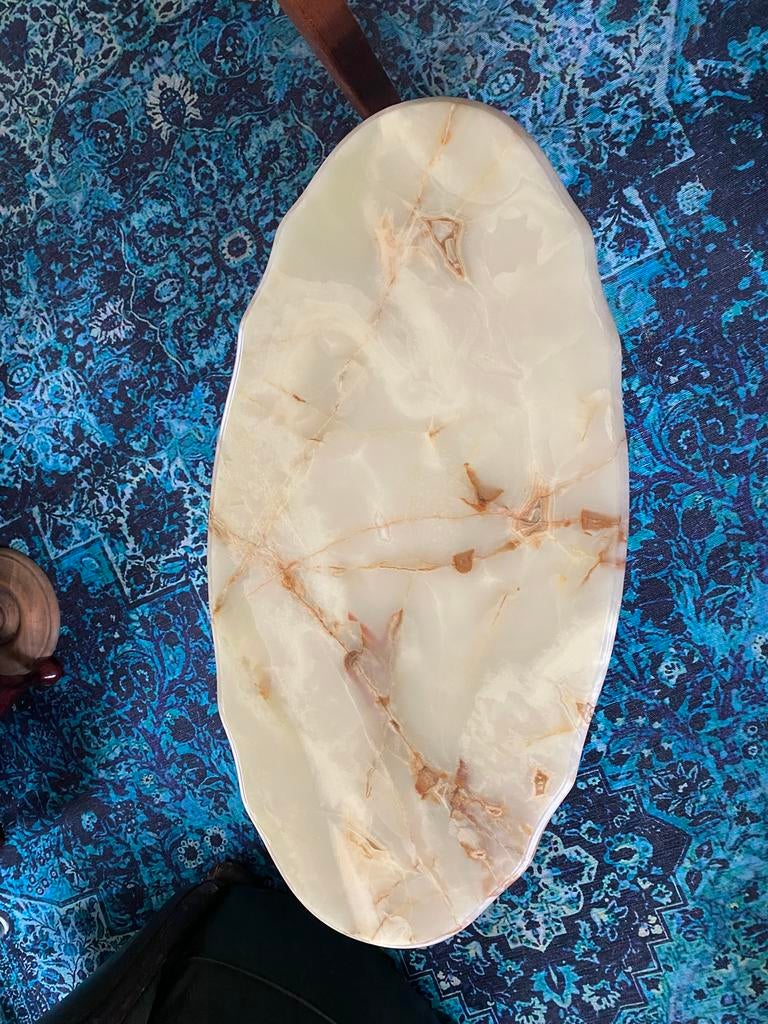 Marmeren tafel met bronzen onderstel, Huis en Inrichting, Tafels | Salontafels, Ophalen, 100 tot 150 cm, Vintage, 50 tot 100 cm