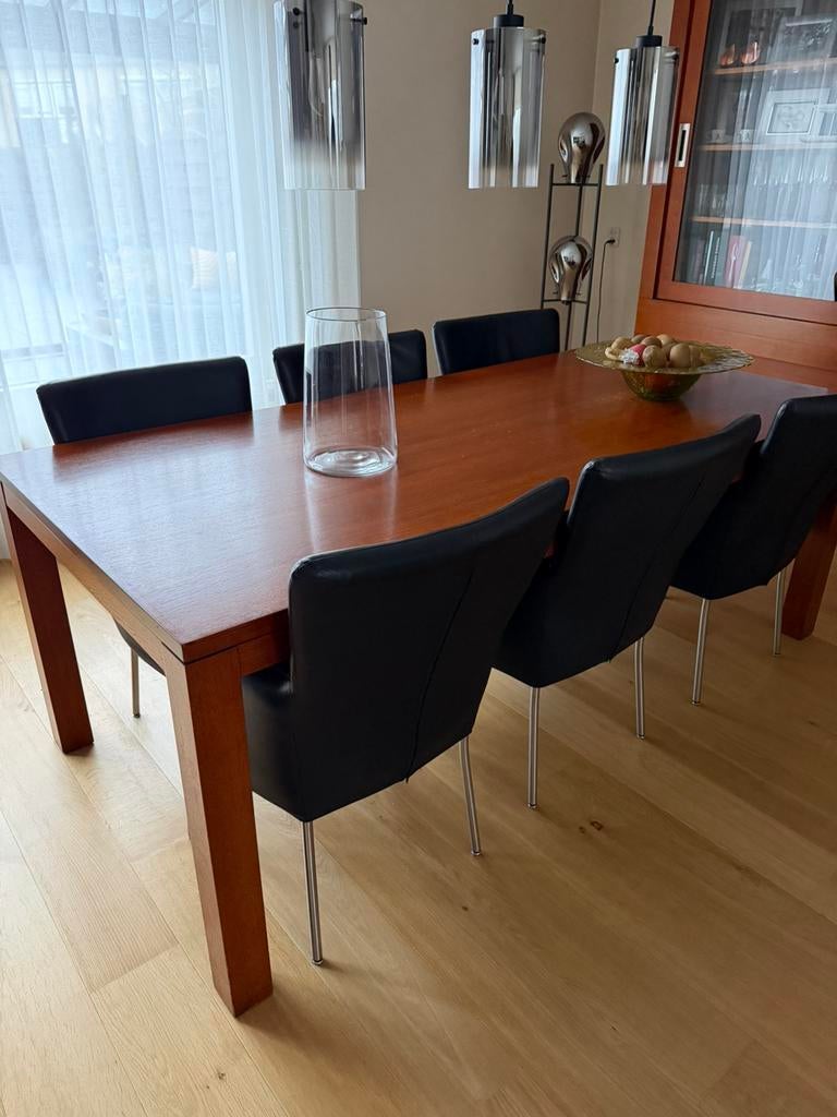 Eettafel en 6 stoelen, Ophalen, 100 tot 150 cm, Eikenhout, 50 tot 100 cm