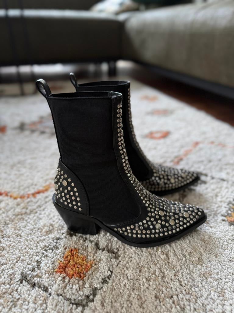 Festival / cowboy laarzen, Zwart, Lage of Enkellaarzen, Ophalen of Verzenden, Zo goed als nieuw