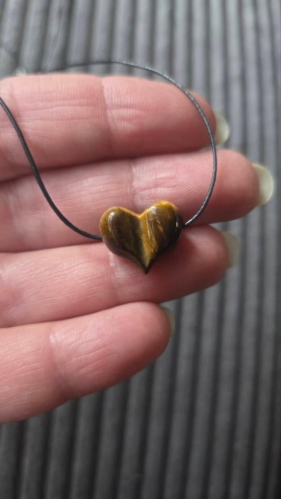 Ketting Tijgeroog hartje, Ophalen of Verzenden, Nieuw, Bruin, Steen of Mineraal