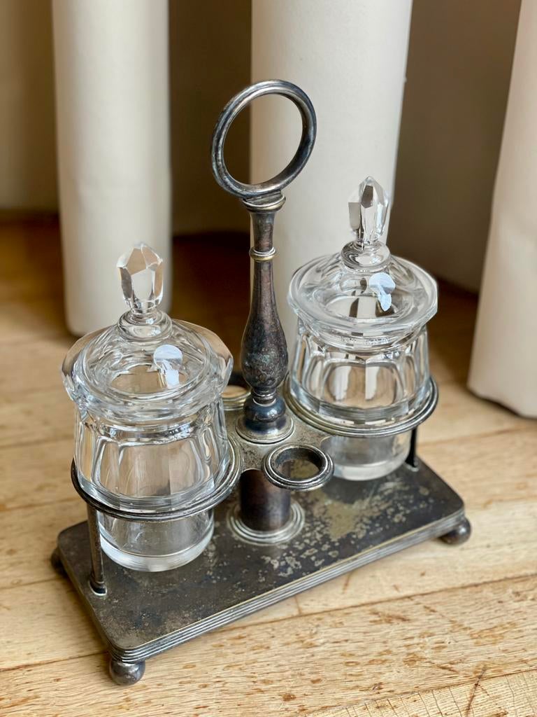 Zilver Antiek Olie en Azijnstel Christofle geslepen kristal, Ophalen of Verzenden