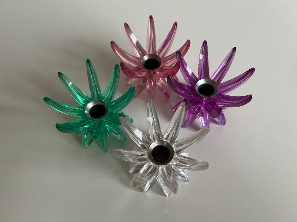 4 Friedel Gesch Lucite Kunststof Kandelaar Fuchsia Pink 60’s, Kunststof, Nieuw, Ophalen of Verzenden, Kandelaar