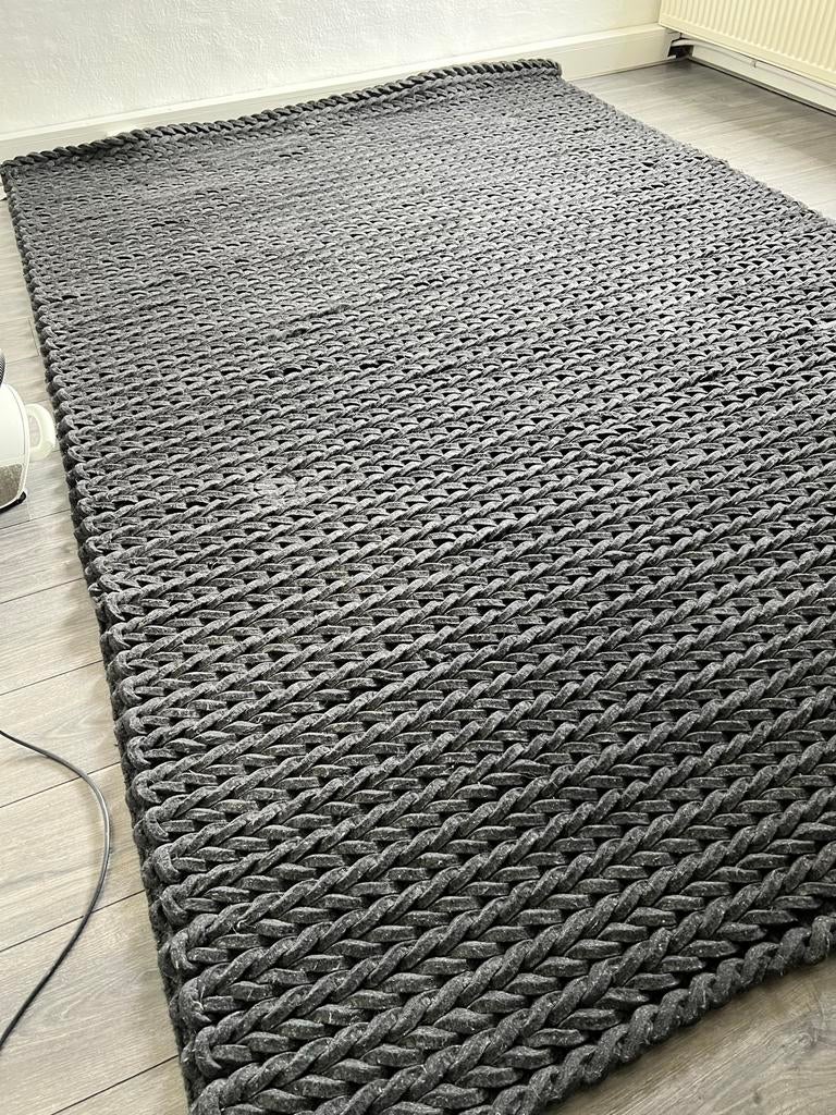 Vloerkleed vilt handgemaakt 2.00 x 3.00 m antraciet grijs, Ophalen, Gebruikt, 200 cm of meer, Grijs