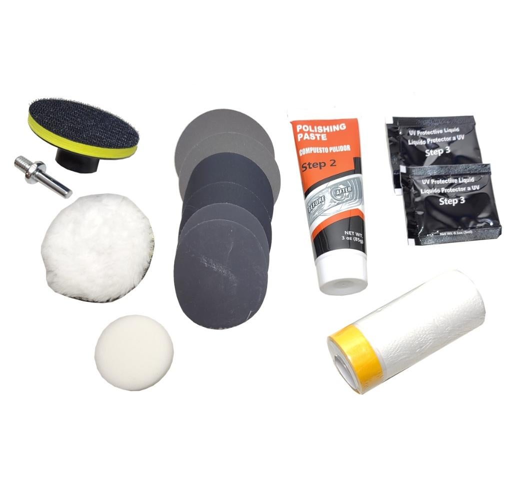 Complete Koplamp polijst poets herstel set kit auto lamp, Auto diversen, Ophalen of Verzenden