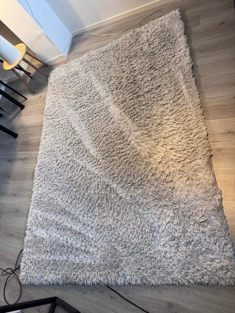 Hoogpolig vloerkleed Casa - Licht grijs/beige 150x200cm, Ophalen, Gebruikt, 150 tot 200 cm, Grijs
