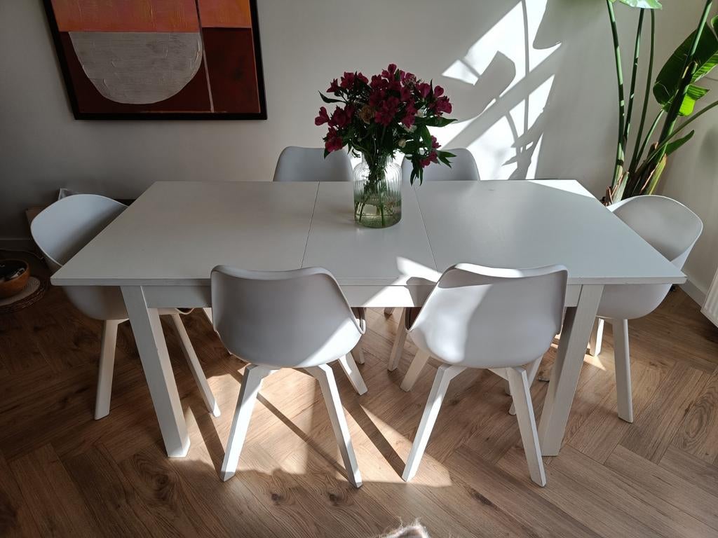 Witte ikea uitschuifbare eettafel, Ophalen, Gebruikt, Rechthoekig, 50 tot 100 cm