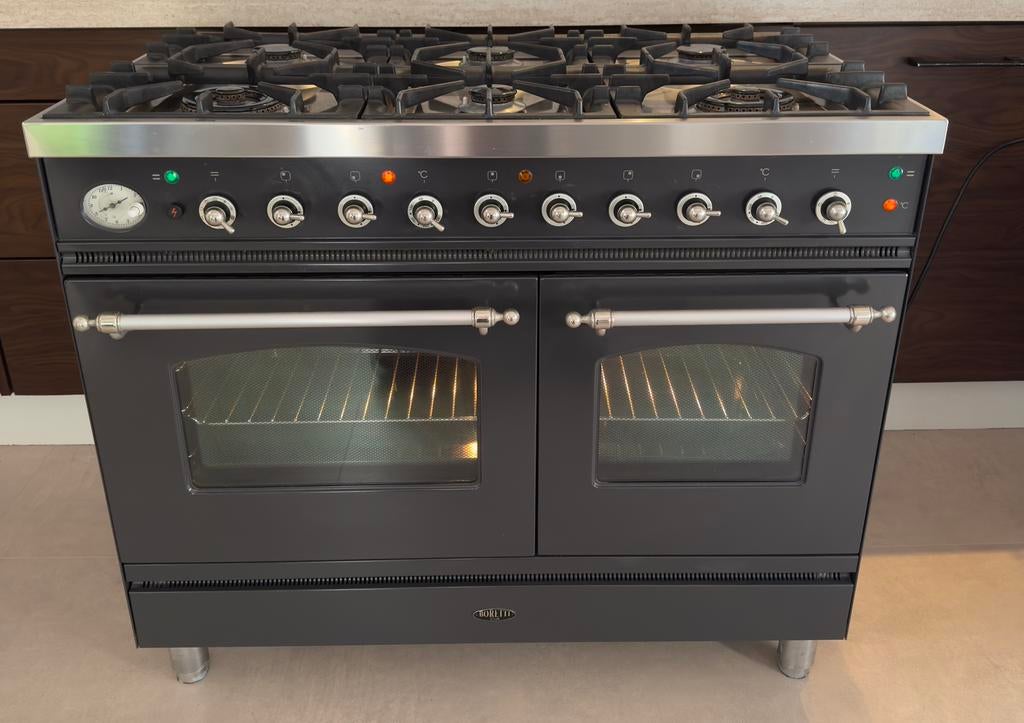 Boretti / Ilve gasfornuis 100 cm – 6 pits + dubbele oven, Ophalen, Zo goed als nieuw, Gas, Vrijstaand