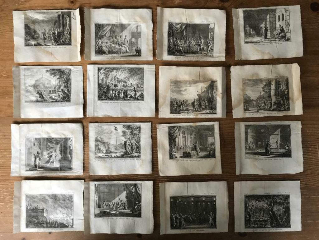 O U D - 1740 - 16 historische prentjes - O U D - P0343, Ophalen of Verzenden, Gravure, 1700 - 1799