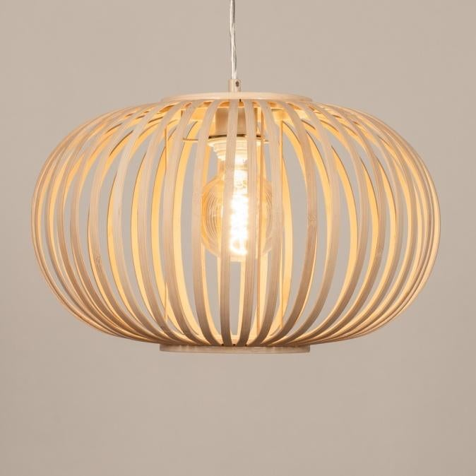 japandi bamboe naturel 42cm hanglamp tafel bed bank hal lamp, Ophalen of Verzenden, Nieuw, Minder dan 50 cm