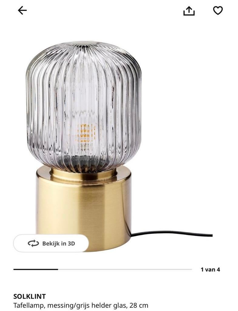 Tafellamp Solklint van IKEA, Huis en Inrichting, Lampen | Tafellampen, Gebruikt, Minder dan 50 cm, Glas, Ophalen