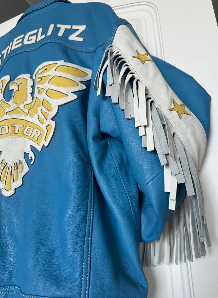 Stieglitz “Kisha jacket” , leren jas met franje , maat L, Ophalen of Verzenden, Nieuw, Maat 38/40 (M), Blauw