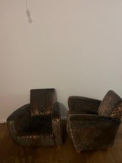 Zwart met bruin fluwelen fauteuil, Huis en Inrichting, Fauteuils, Ophalen, Moderne art deco, 75 tot 100 cm, Zo goed als nieuw