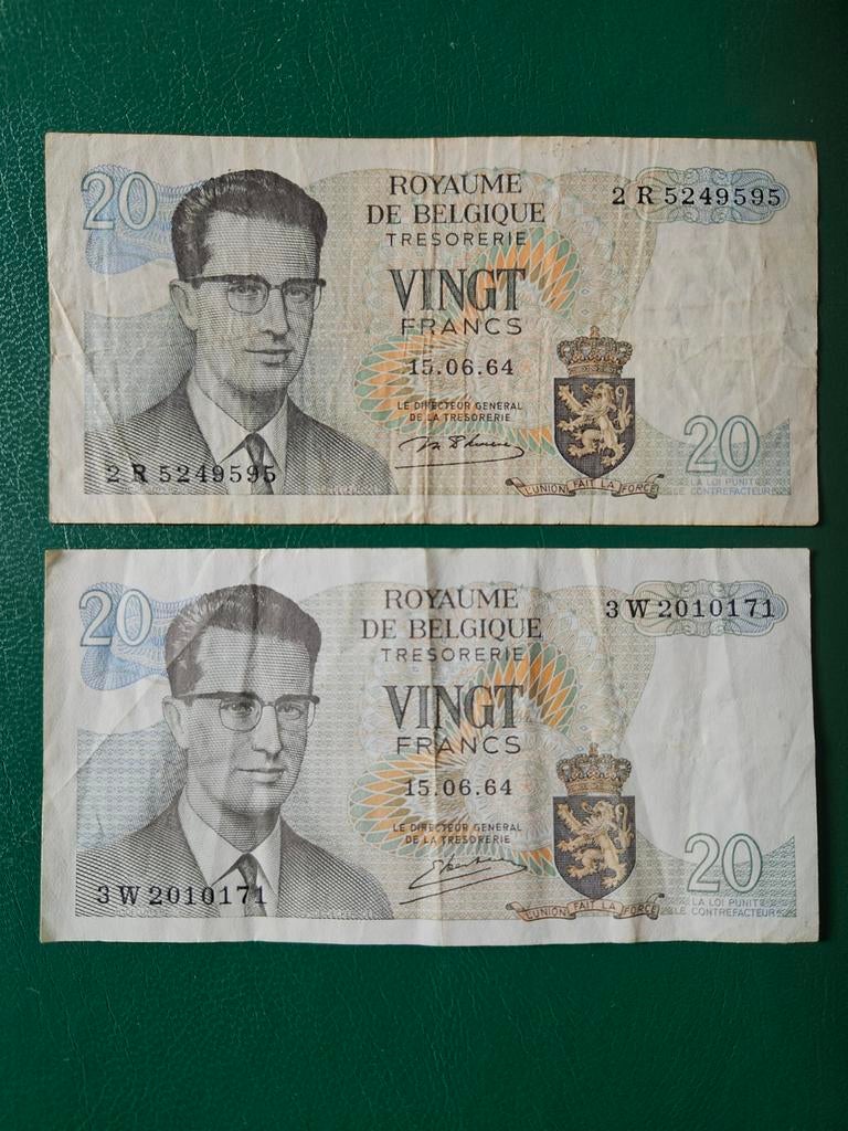 2x 20 francs België 1964 set, Ophalen of Verzenden, België, Setje