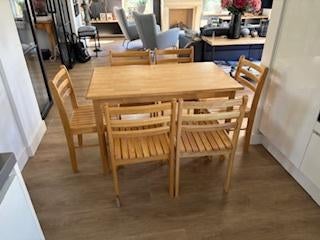 Complete eethoek (tafel met 6 stoelen), Ophalen, Gebruikt, 100 tot 150 cm, 50 tot 100 cm