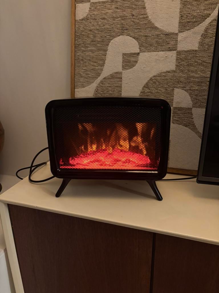 Sierhaard sfeerhaard zwart met verwarmings element, Ophalen of Verzenden, Zo goed als nieuw, Vrijstaande haard, Elektrische haard