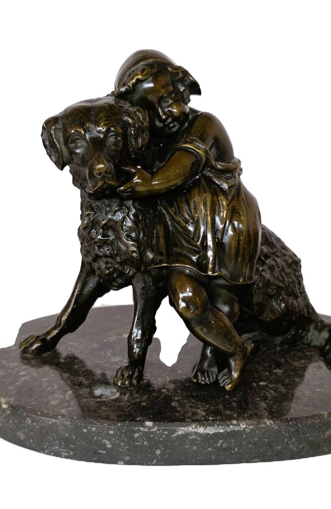 Brons beeld - Meisje met hond., Ophalen of Verzenden