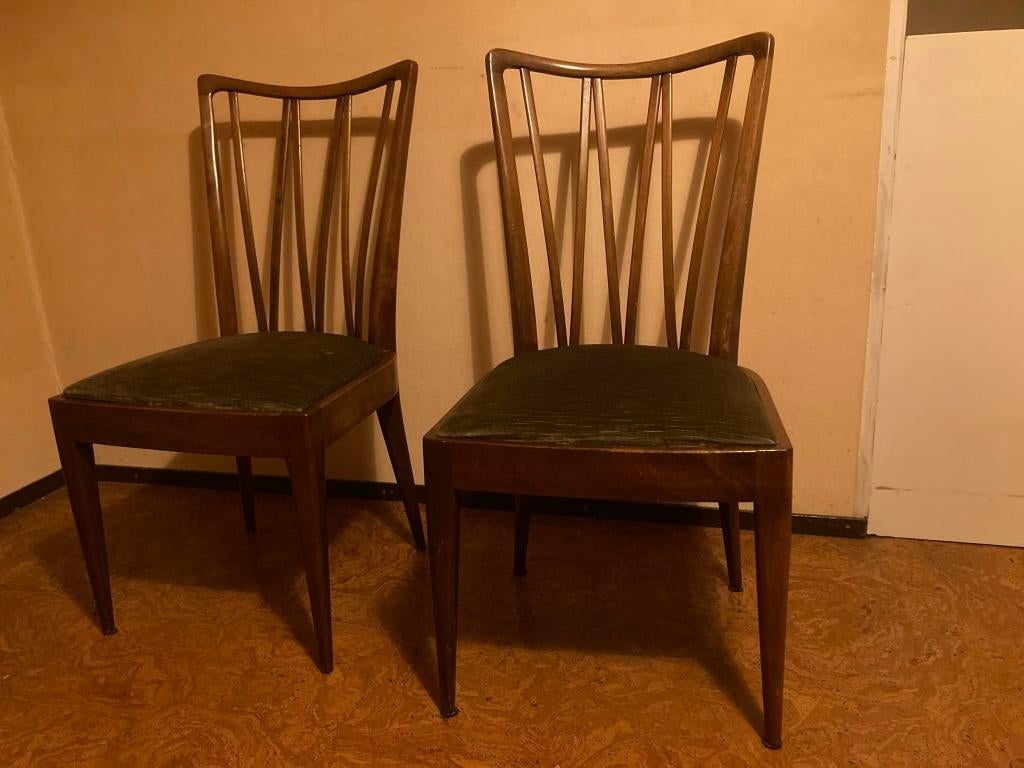 Vintage A.A.Patijn Zijlstra eetkamerstoelen mid century, Ophalen, Gebruikt, Bruin, Stof