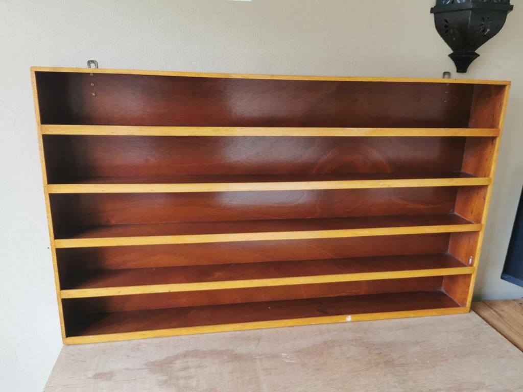 Vintage houten wandkastje met 5 planken, Ophalen