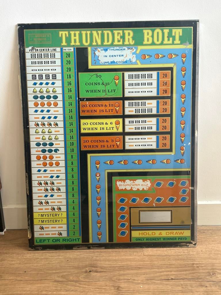 Thunder Bolt Bord/Glasplaat / Kunst / Game / Interieur, Verzamelen, Automaten | Overige, Ophalen, Gebruikt