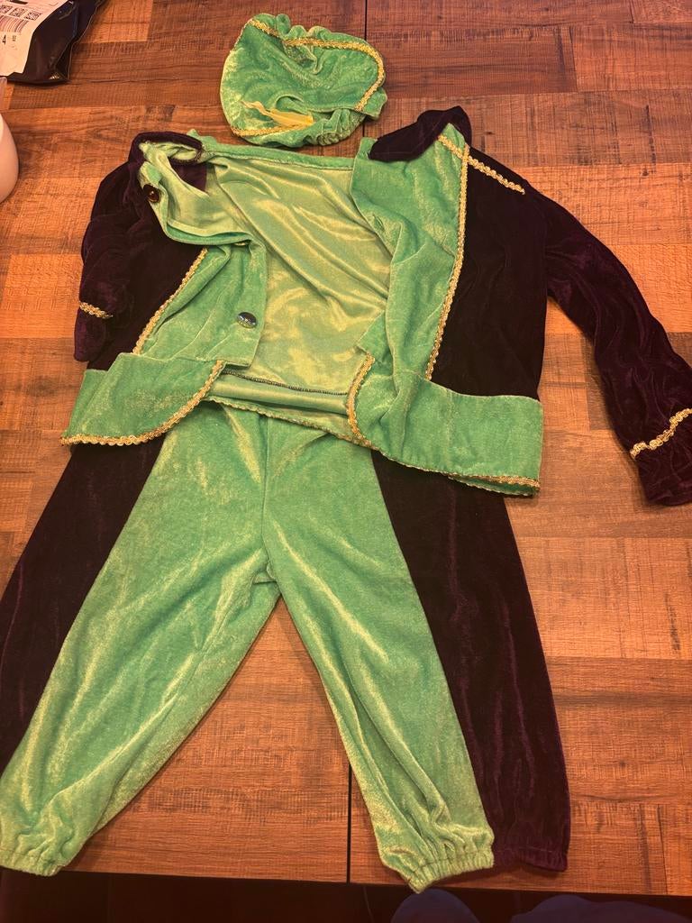 Prins/Nar Verkleedpak - Groen/Paars Fluweel, Kinderen en Baby's, Ophalen of Verzenden, Gebruikt, 122 t/m 128, Jongen of Meisje