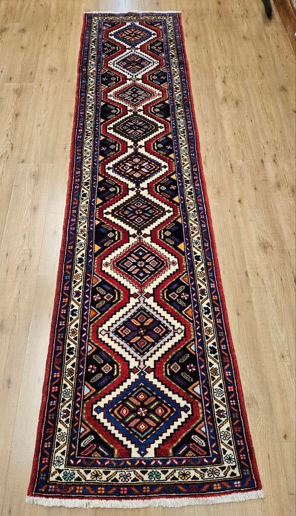 Vintage handgeknoopt perzisch tapijt loper hamadan 305x72, Info@SlatsAntiek.nl, Perzisch, 200 cm of meer, Rechthoekig