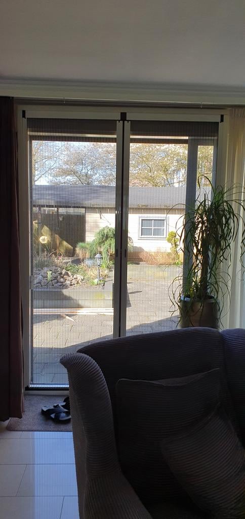 Hordeur voor dubbele deur of schuifpui, Ophalen, Kunststof, Hordeur, Zo goed als nieuw