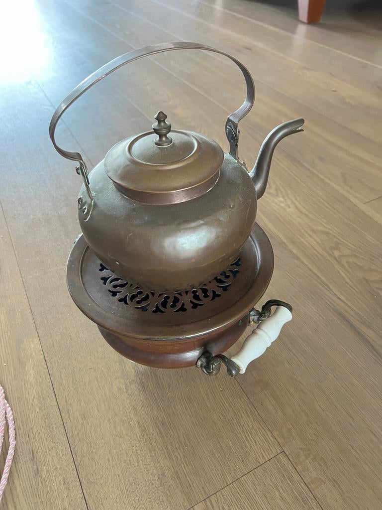 Koperen koffiekan met rechaud, Antiek en Kunst, Antiek | Koper en Brons, Ophalen of Verzenden, Koper