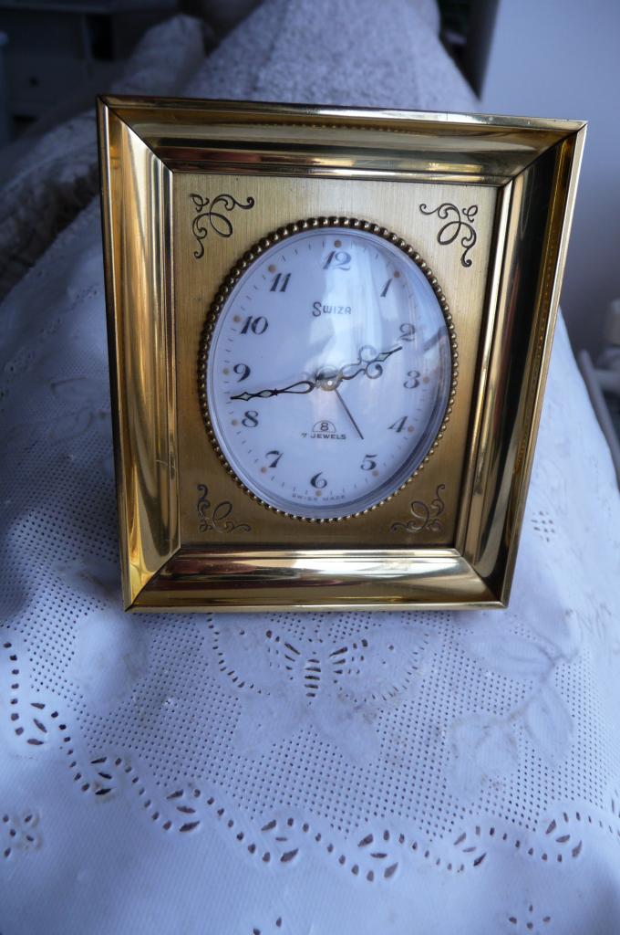 potret klokje / wekker swiza  swiss made jaren 50, Antiek en Kunst, Antiek | Klokken, Ophalen of Verzenden