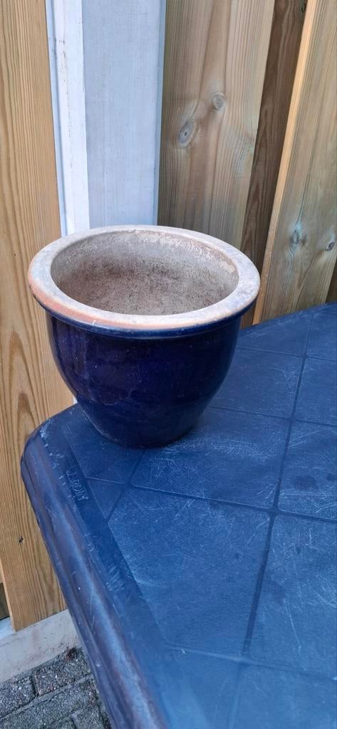 Blauw geglazuurde bloempot, Ophalen, Rond, Zo goed als nieuw, Minder dan 40 cm