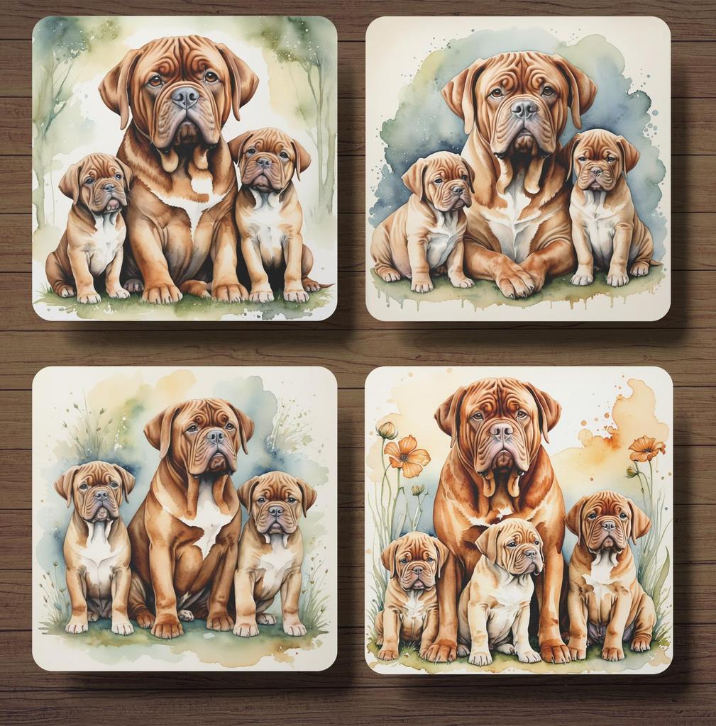 Bordeaux Dog met Puppy’s onderzetters met houder, Ophalen of Verzenden, Nieuw, Glas of Kopje