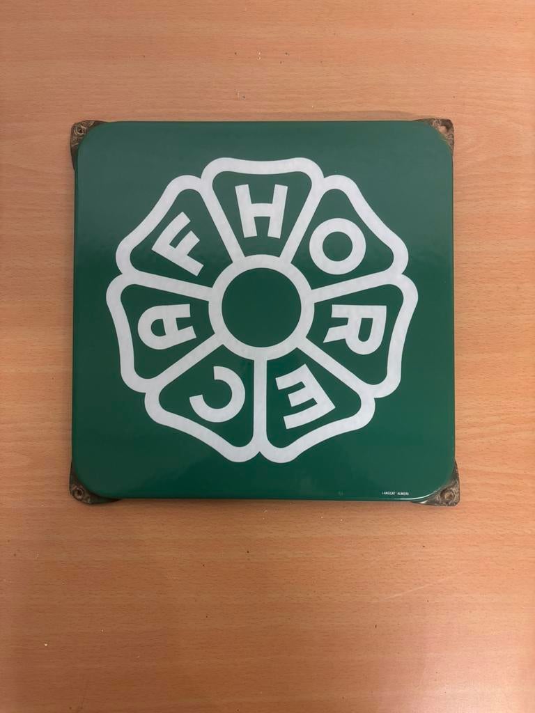 Emaille bord Horecaf 25x25 cm Langcat Bussum, Verzamelen, Ophalen of Verzenden, Gebruikt, Reclamebord