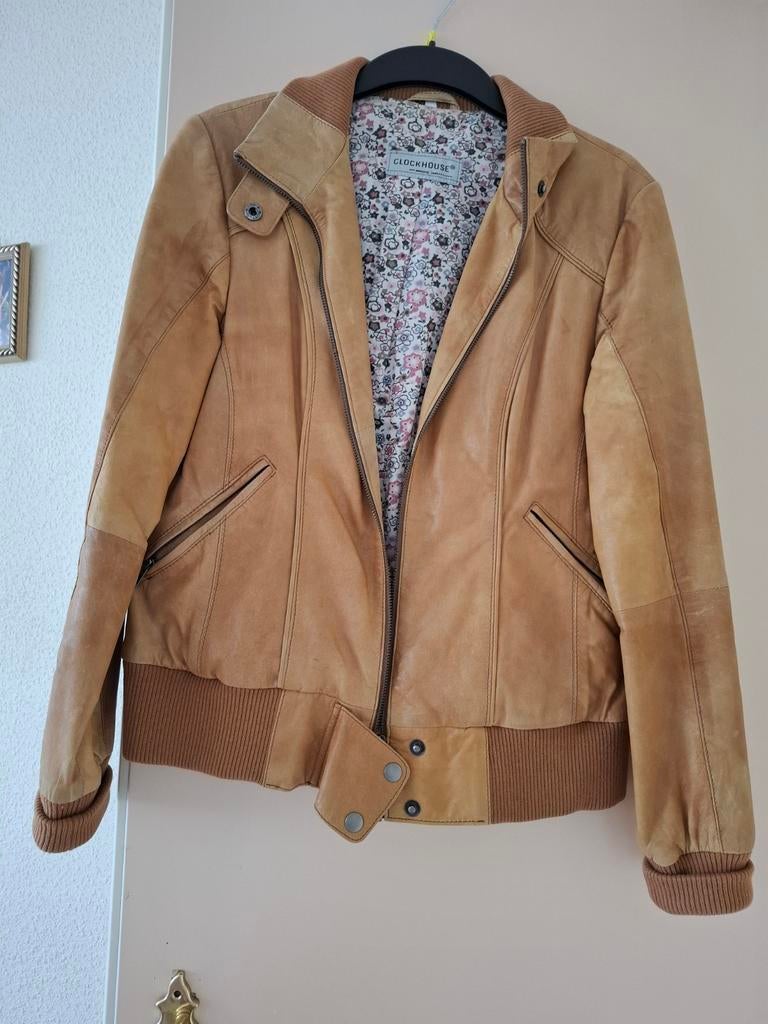 Echt lederen okerkleurige jack. MT.L, Kleding | Dames, Geel, Maat 42/44 (L), Ophalen of Verzenden, Zo goed als nieuw