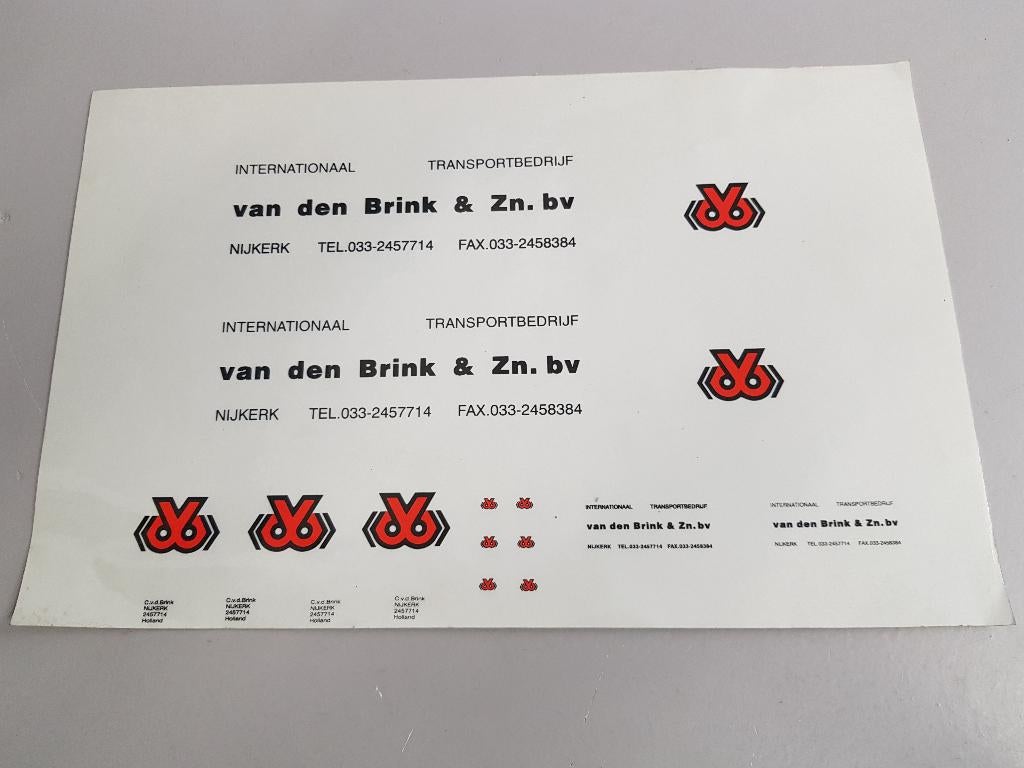 Te koop stickerset Van den Brink Nijkerk schaal 1/50, Hobby en Vrije tijd, Modelauto's | 1:50, Ophalen of Verzenden, Nieuw, Bus of Vrachtwagen