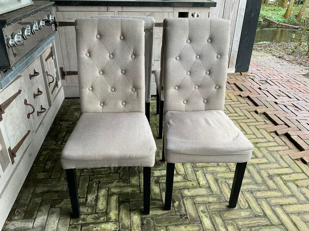 4 eetkamerstoelen van Beliani, taupe. Gebruikt, Huis en Inrichting, Stoelen, Ophalen, Gebruikt, Overige kleuren, Landelijk