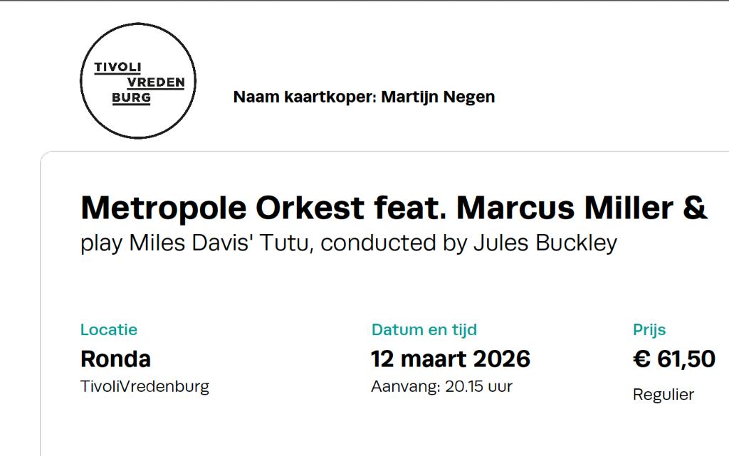 Metropole Orkest feat. Marcus Miller & John Beasley, Twee personen, Maart
