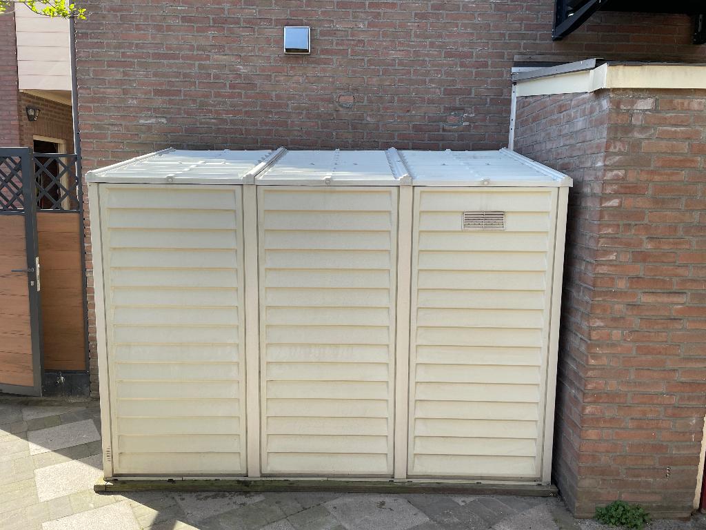 Duramax kunststof tuinhuisje 4x8 ivoor, Tuin en Terras, Tuinhuizen, Kunststof, Gebruikt, Tuinhuis, Minder dan 200 cm