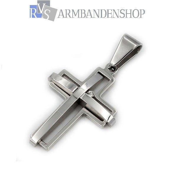 Klein rvs zilver gepolijst kruisje incl ketting kruishanger, Overige materialen, Verzenden, Nieuw, Kruis of Symbool