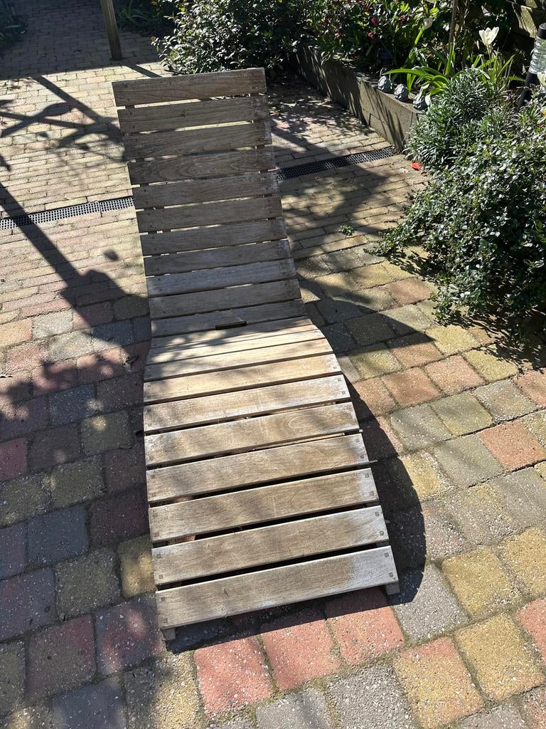 Houten ligbed, verstelbaar, Ophalen of Verzenden, Gebruikt, Hout, Inklapbaar