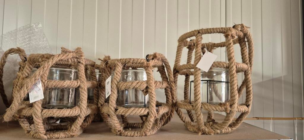 Partij Lantaarns met windlicht en jute, Ophalen of Verzenden, Nieuw