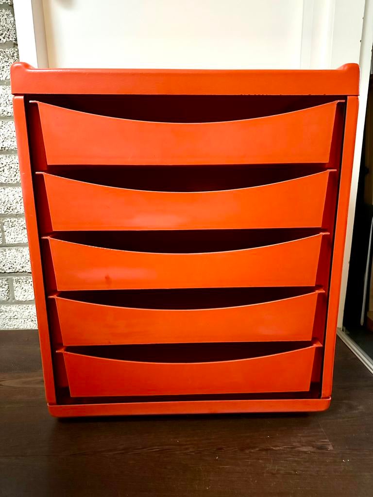 Meurop VINTAGE ladenkast met 5 laden oranje space age, Ophalen of Verzenden