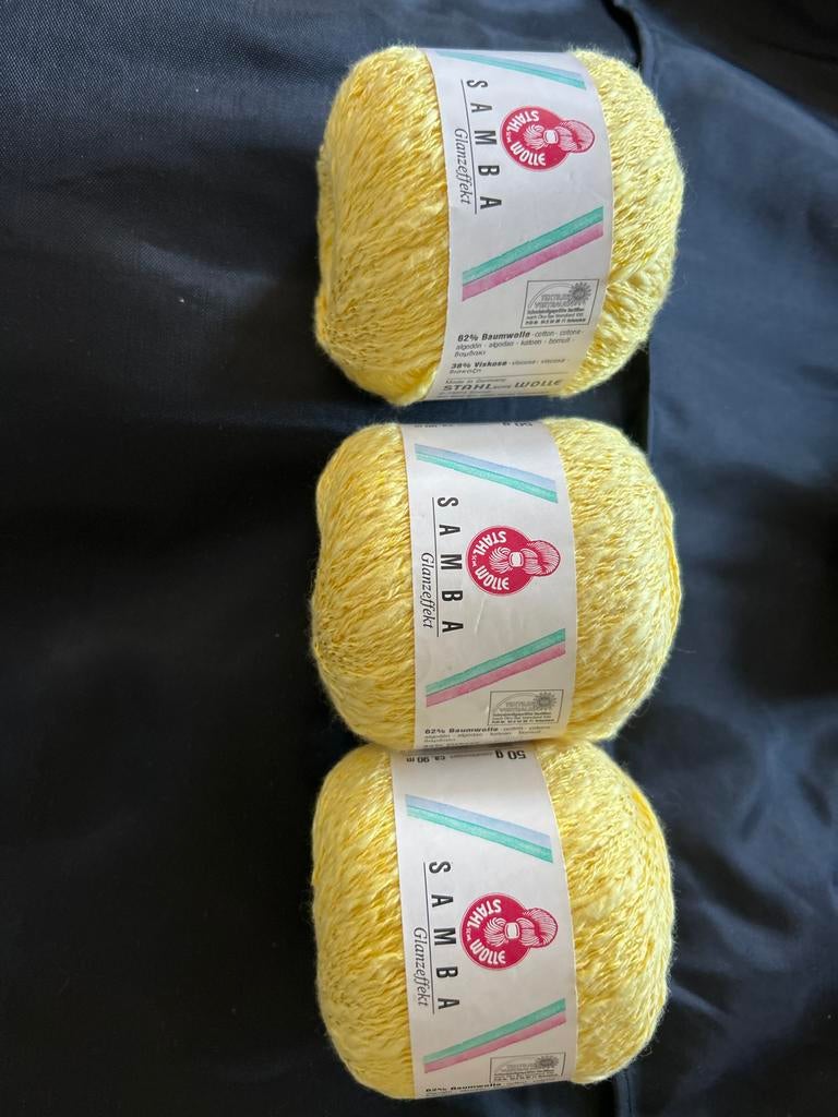 3 bollen gele Samba glanseffekt wol, Ophalen of Verzenden, Nieuw, Breien of Haken, Wol of Garen