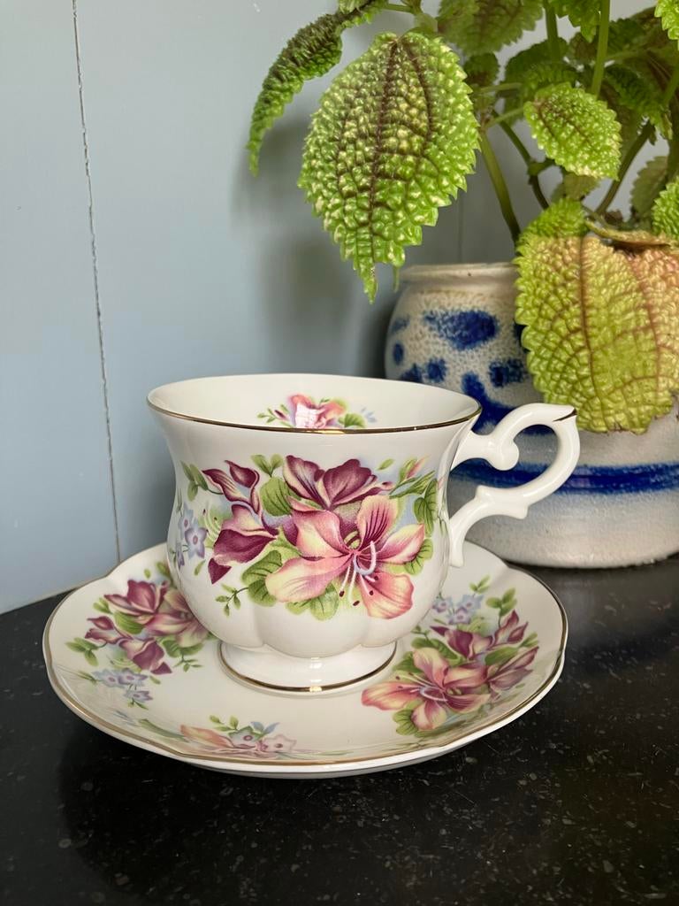 Royal Canterbury kop en schotel - Orchid, Gebruikt, Ophalen of Verzenden, Overige stijlen, Kop(pen) en/of Schotel(s)