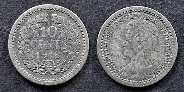 10 cent 1918, Verzenden, Koningin Wilhelmina, 10 cent, Zilver