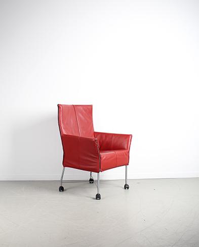 1x Montis Charly Fauteuil Rood Leer – Wielen, Niet ingevuld, Minder dan 75 cm, Niet ingevuld, Leer