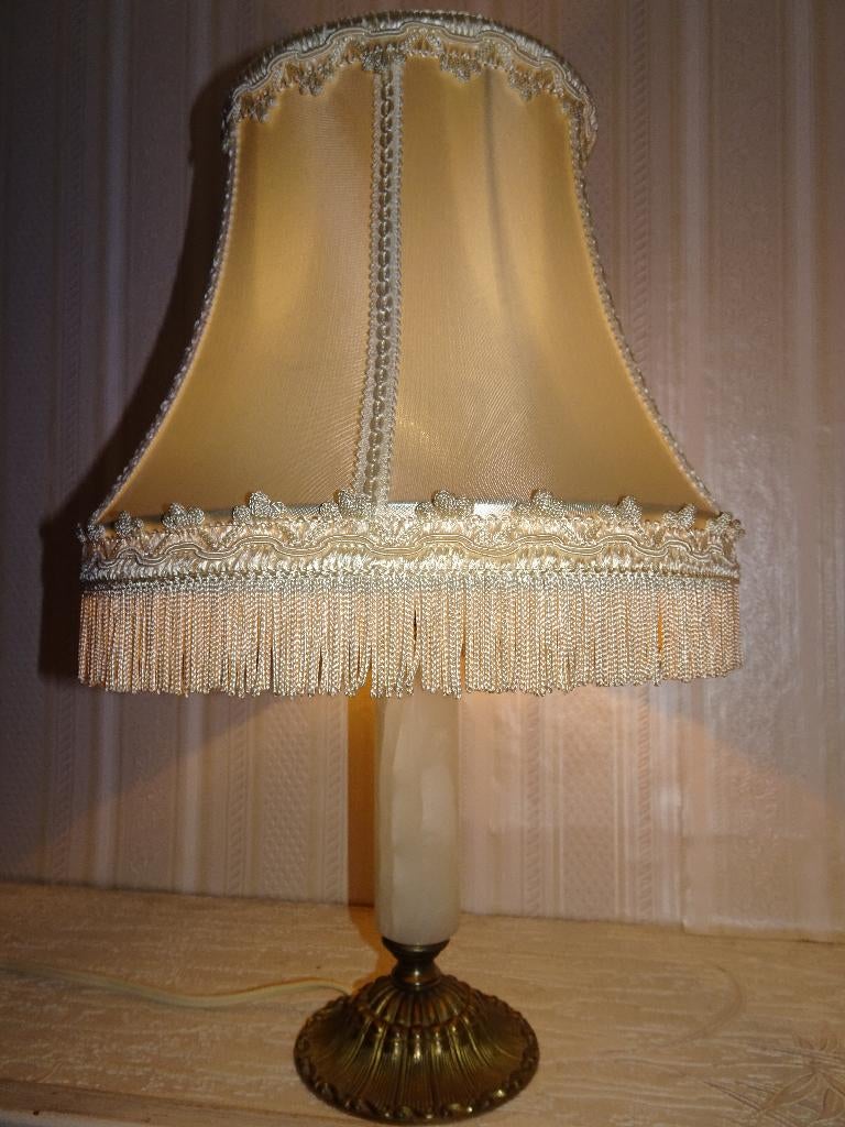 Schemerlamp Tafellamp onyx marmer voet incl lampenkap franje, Huis en Inrichting, Lampen | Tafellampen, Ophalen, Gebruikt, Minder dan 50 cm