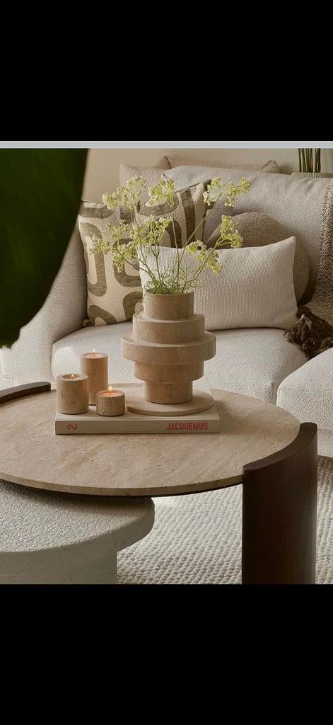 Stijlvolle ronde salontafel van travertin, Huis en Inrichting, Tafels | Salontafels, Ophalen, Overige materialen, Rond, 50 tot 100 cm