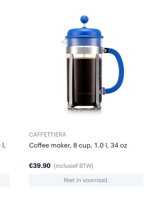 Cafetière Bodum 1 liter - Nieuw!, 4 tot 10 kopjes, Ophalen of Verzenden, Nieuw, Overige modellen